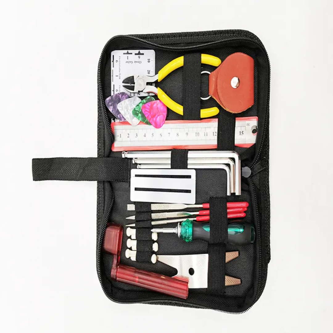 26-Piece Guitar Repair Tool Kit – Complete Maintenance Set for Acoustic, Electric & Bass Guitars with String Cutter, Ruler, Files & More