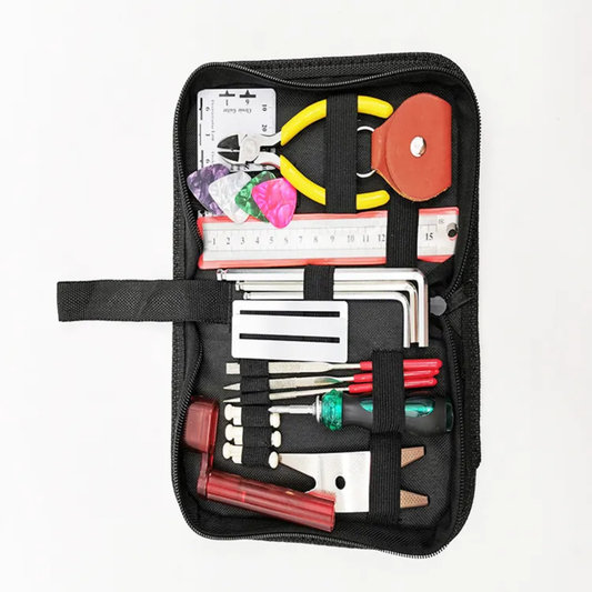 26-Piece Guitar Repair Tool Kit – Complete Maintenance Set for Acoustic, Electric & Bass Guitars with String Cutter, Ruler, Files & More