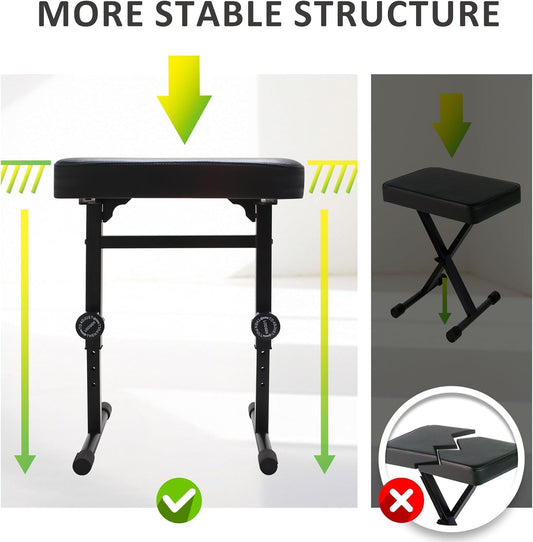 Adjustable Piano Bench Stool – Padded PU Leather Keyboard Seat for Musicians, Height Adjustable, Sturdy No-Backrest Design – Black