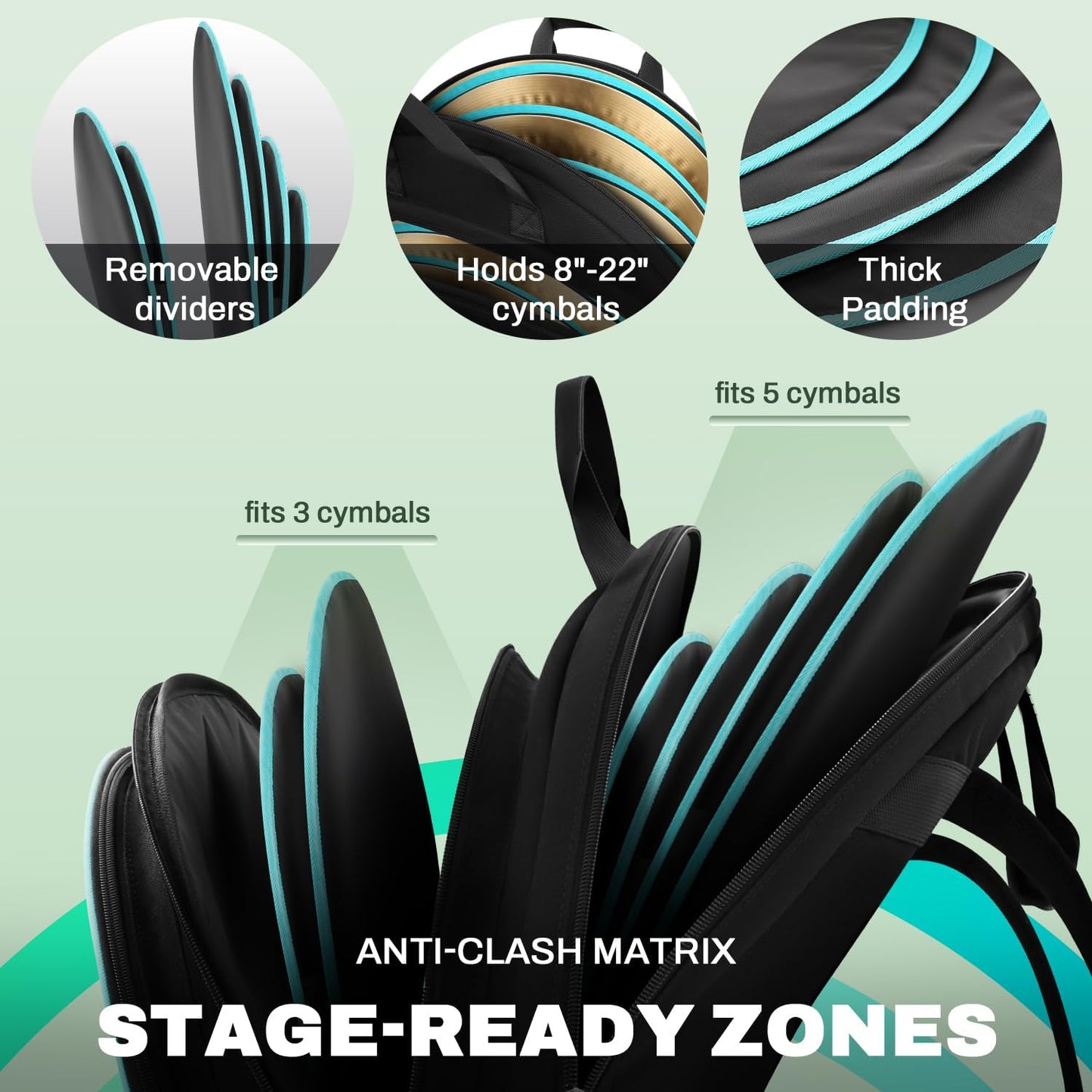 22β³ Cymbal Bag β Water-Resistant, Padded Dividers, Backpack Straps & Accessory Pockets