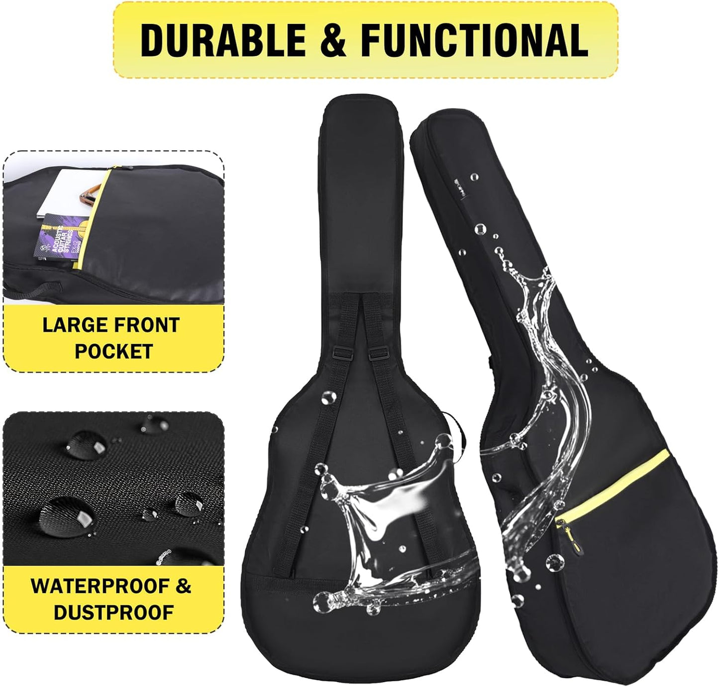 40/41/42 Inch Acoustic & Classical Guitar Gig Bag – 600D Waterproof Dust Cover, Lightweight Padded Soft Case with Pocket & Adjustable Straps