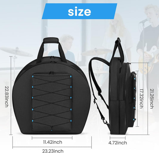22" Cymbal Bag Backpack – Padded Double-Layer Gig Bag with Dividers, Multi-Pocket Soft Case, Backpack Strap & Carrying Handle