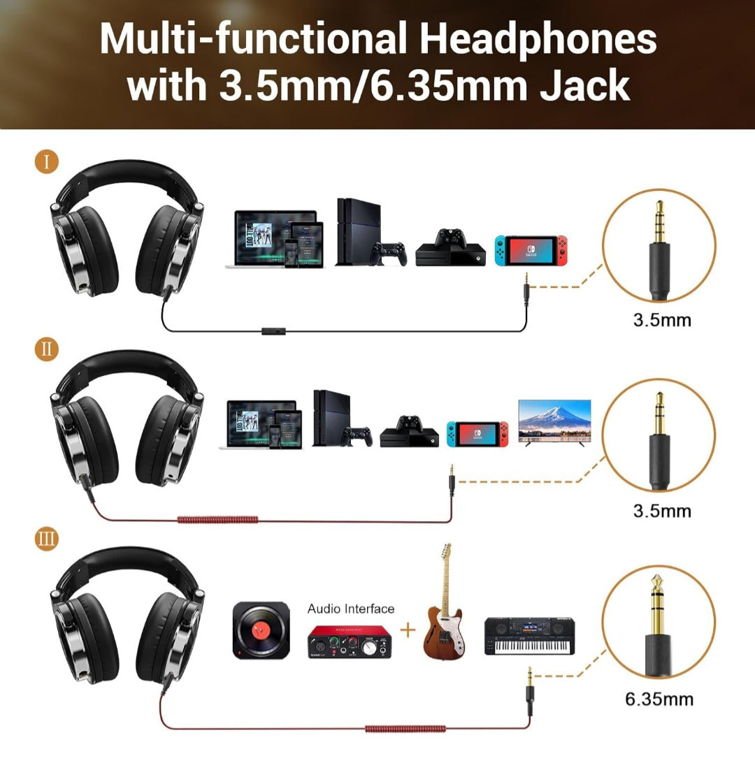 OneOdio Wired Over Ear Headphones Hi-Res Studio Monitor & Mixing DJ Stereo Headsets with 50mm Drivers and 1/4 to 3.5mm Jack for AMP Computer Recording Podcast Keyboard Guitar Laptop - Black