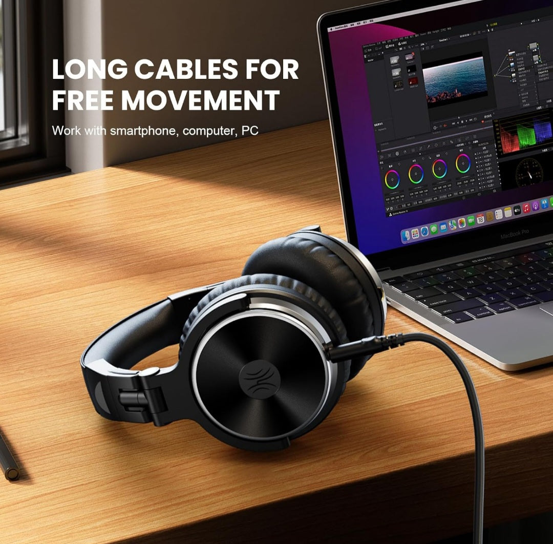 OneOdio Wired Over Ear Headphones Hi-Res Studio Monitor & Mixing DJ Stereo Headsets with 50mm Drivers and 1/4 to 3.5mm Jack for AMP Computer Recording Podcast Keyboard Guitar Laptop - Black