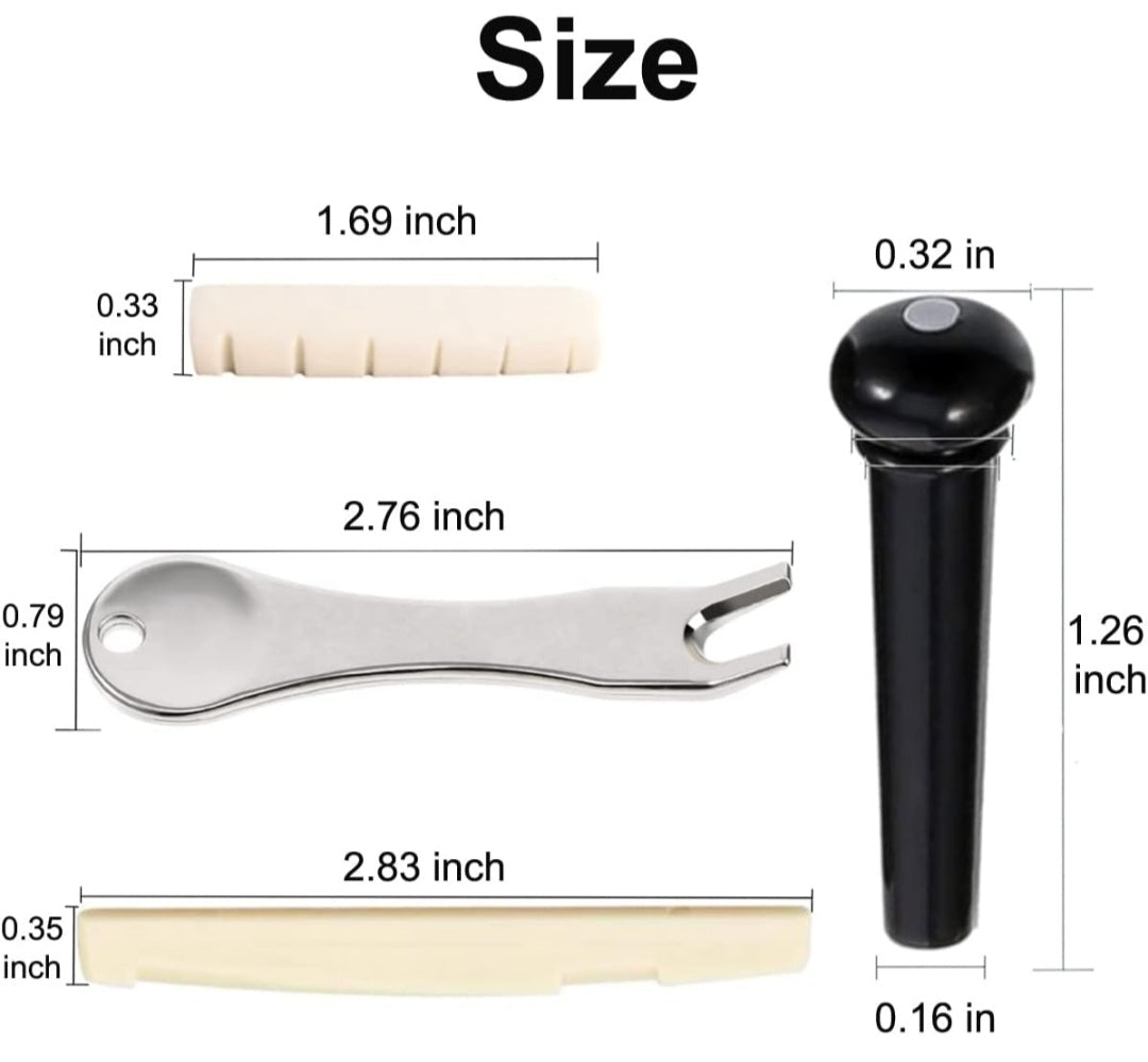 12 Pcs Acoustic Guitar Bridge Pins with Bridge Pin Puller Remover & Guitar Bridge Saddle Nut, Guitar Pegs Replacement Parts and Accessories