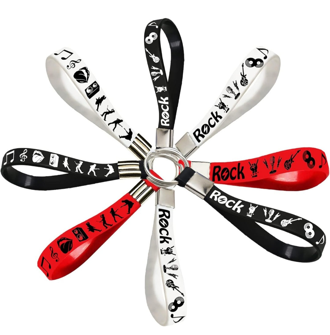 Rock and Roll Silicone Keychains Rubber Keyrings -80s 90s Party Supplies Music Guitar Rap Hip Hop Birthday Baby Shower Party Favors
