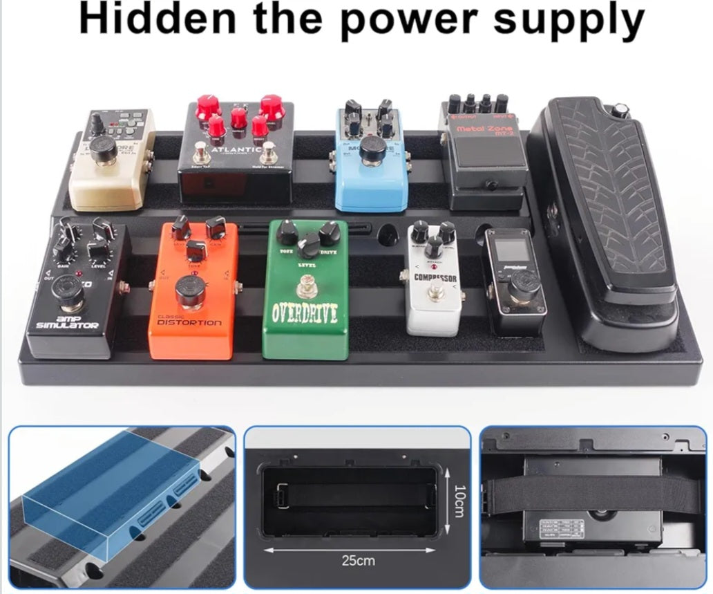 Rockhouse Guitar Pedal Board Case with Carrying Bag, Pedalboard 22'' x 11'' ABS Electric Guitar Effect Board with Power Supply Compartment, Gig Bag, Pick Slot, Cable Ties, Mounting Tape