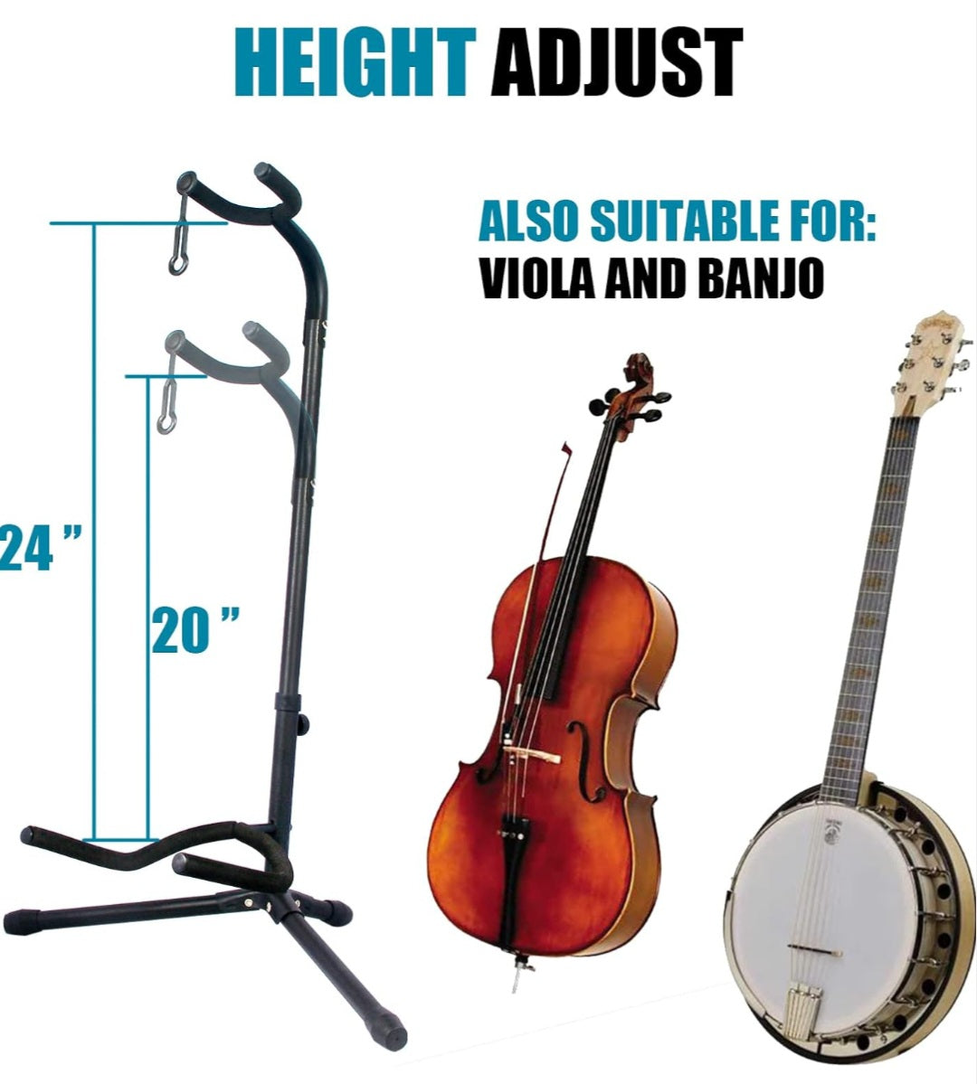 GLEAM Guitar Stand - Adjustable Fit Electric, Classical Guitars and Bass, Load Capacity 20LB, Accessories, Folding Type Black (CG-4)