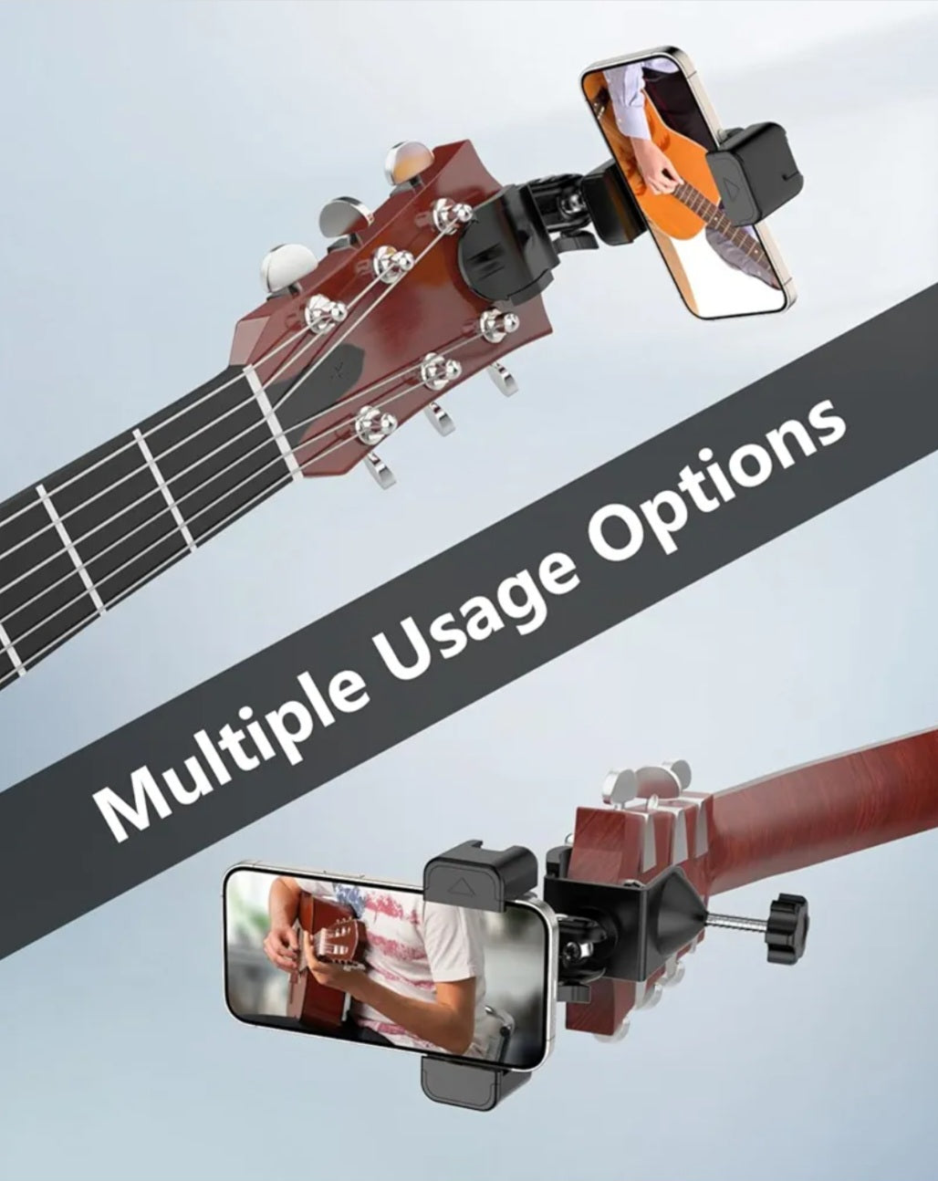 Guitar Head Phone Holder Mount, for Viewing Sheet Music and Recording Videos, 360° Rotating Guitar Accessory/Stuff, for 4.7-6.5" Smartphones, Ideal Gift for Men and Women, Fits Guitar/Bass/Ukulele