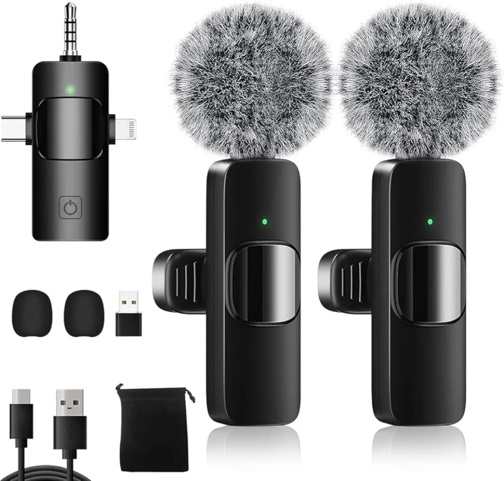 Weton 4 in 1 Wireless Lavalier Microphones for iPhone, Camera, Android, Laptop, Mini Microphone, Noise Canceling Lapel Mic - Clip on Mic for Interview Video Recording Podcast Vlog YouTube