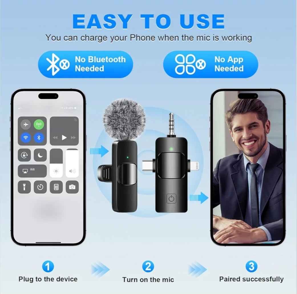 Weton 4 in 1 Wireless Lavalier Microphones for iPhone, Camera, Android, Laptop, Mini Microphone, Noise Canceling Lapel Mic - Clip on Mic for Interview Video Recording Podcast Vlog YouTube