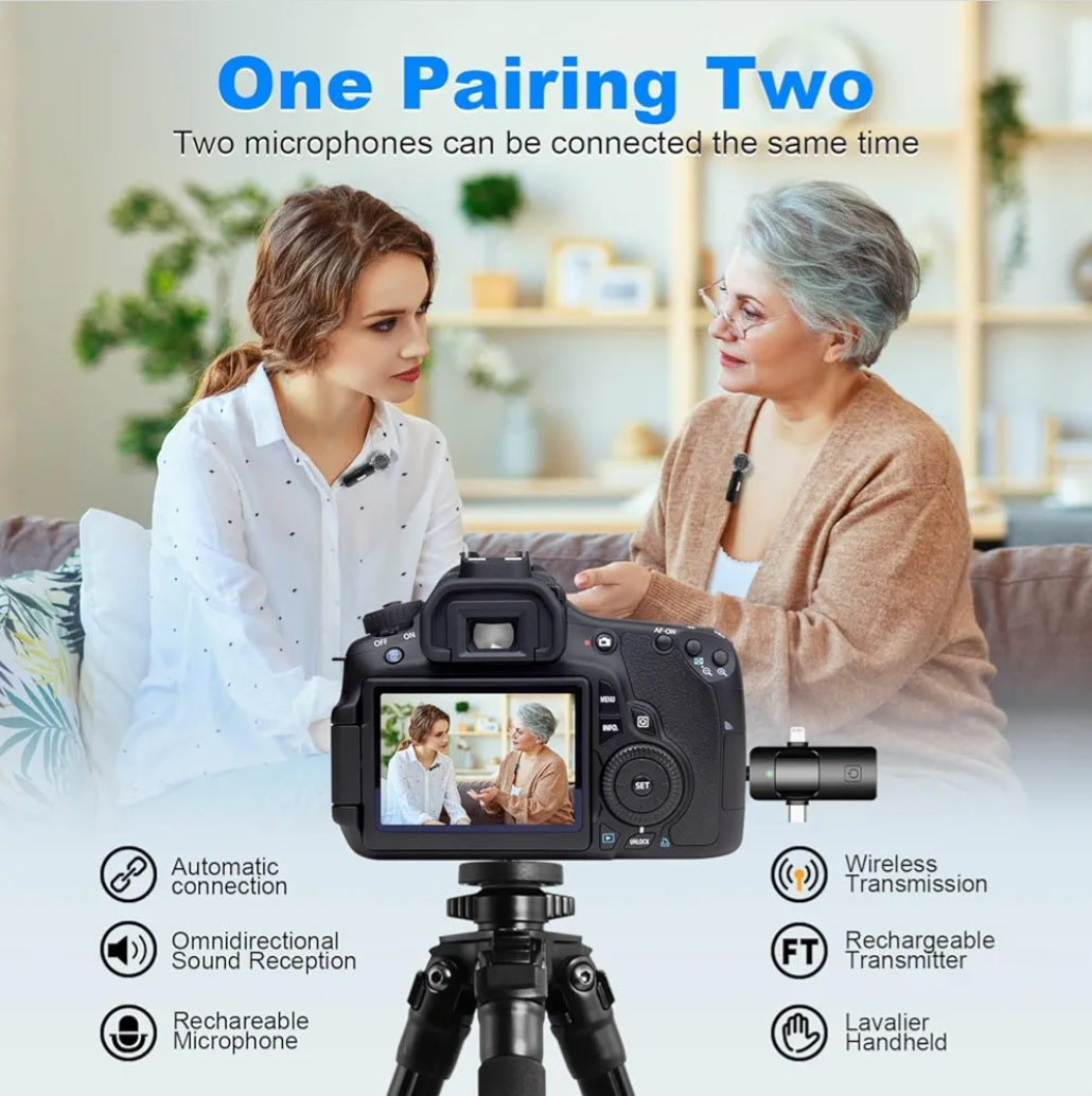 Weton 4 in 1 Wireless Lavalier Microphones for iPhone, Camera, Android, Laptop, Mini Microphone, Noise Canceling Lapel Mic - Clip on Mic for Interview Video Recording Podcast Vlog YouTube