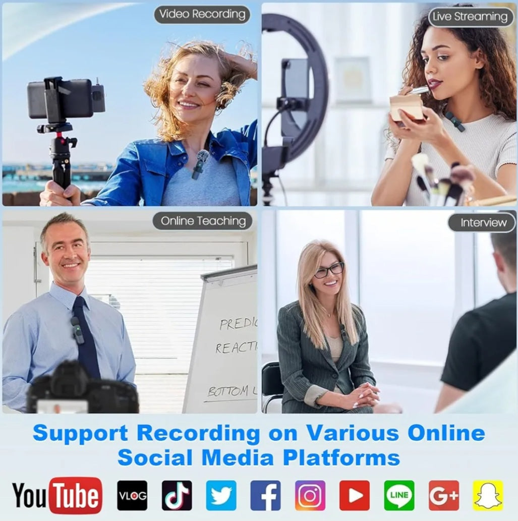 Weton 4 in 1 Wireless Lavalier Microphones for iPhone, Camera, Android, Laptop, Mini Microphone, Noise Canceling Lapel Mic - Clip on Mic for Interview Video Recording Podcast Vlog YouTube