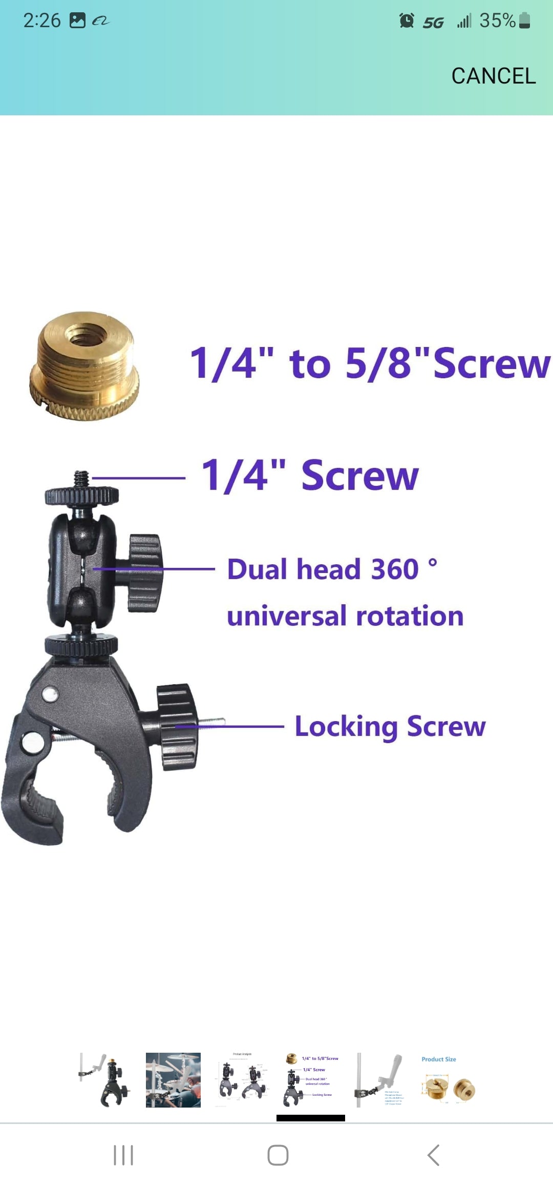 Microphone Crab Clip Mount with Double Ball Head Adjustment 1/4" to 5/8" Thread, Compatible with Most Microphones, Studio Recording, Podcasting, and Live Streaming - Durable and Flexible Design
