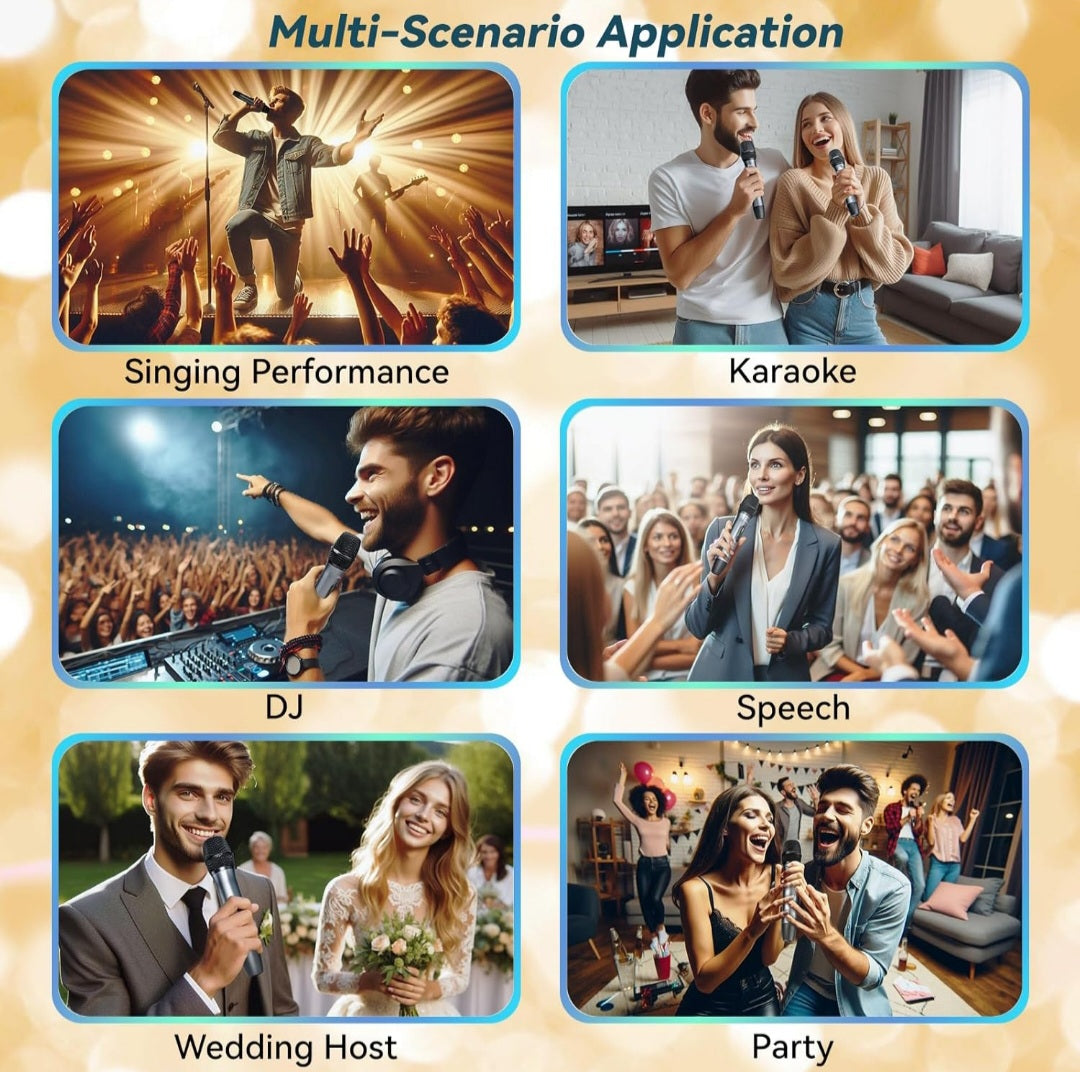 Afuoo Wireless Microphone Set for Singing, Speeches, Karaoke, Dual-Mic Receiver with AA Battery, Storage Case Included, Metal Cordless Mic 2 Pack for Karaoke Machines, PA Systems, Amplifier, Navy Blue