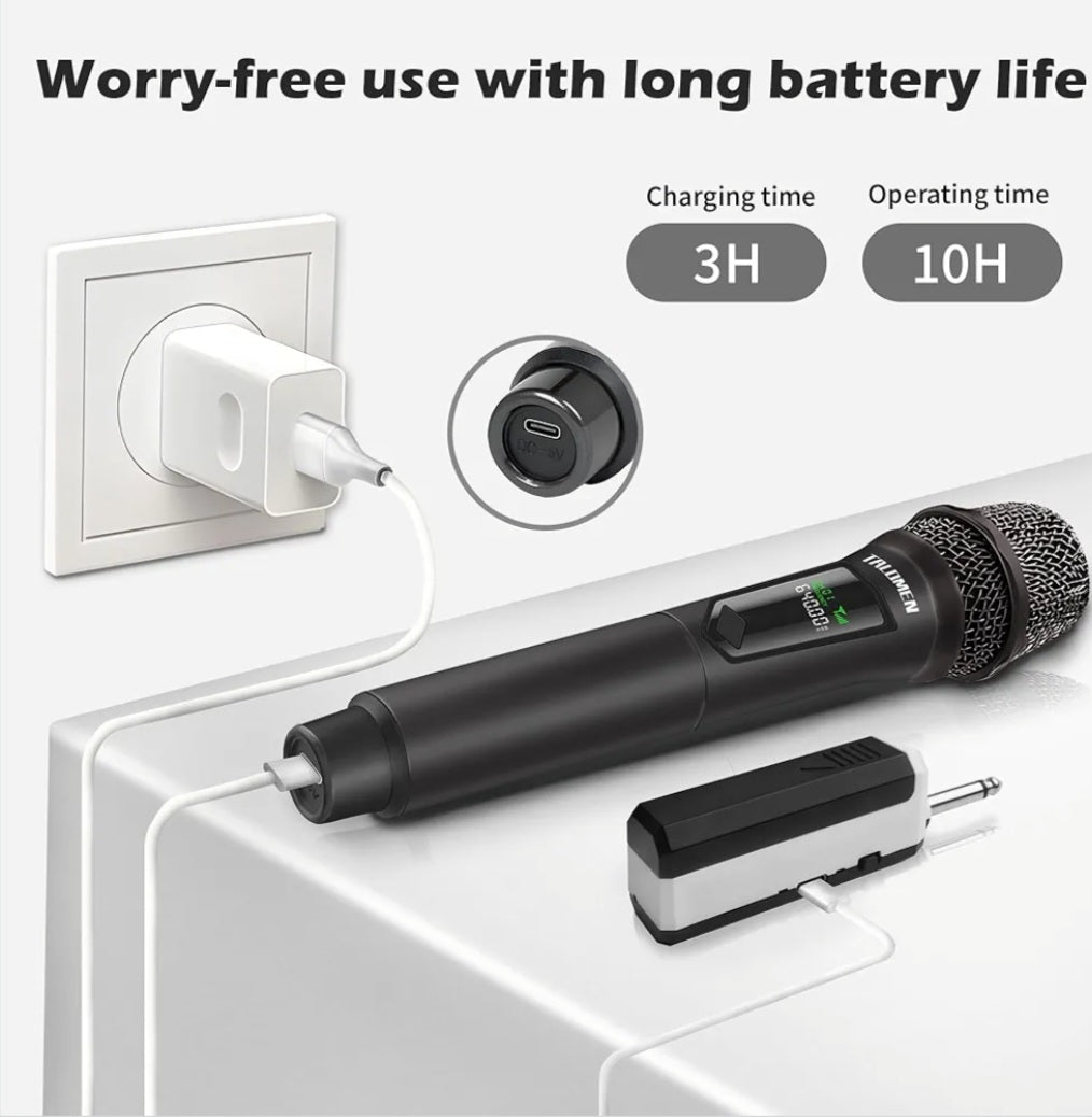 Talomen Wireless Microphones, Rechargeable Karaoke Microphone for Singing, 2.4GHz Dual Handheld Cordless Dynamic Mic System with Receiver(160 Ft) for Wedding, DJ, Party, Speech, K60-2 Black & White