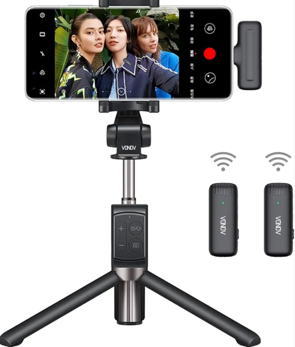 Vonov Lavalier Lapel Microphone for iPhone iPad, Wireless Mini Mic for TikTok YouTube Interview Vlog Recording, Plug-Play, Auto-Sync,Noise Reduction(2TX+1RX+Charging Case)