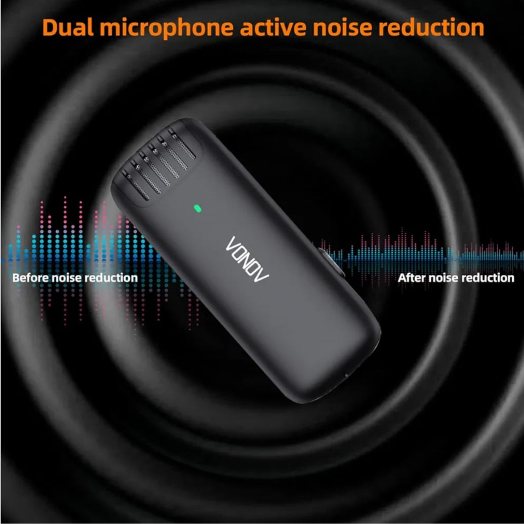 Vonov Lavalier Lapel Microphone for iPhone iPad, Wireless Mini Mic for TikTok YouTube Interview Vlog Recording, Plug-Play, Auto-Sync,Noise Reduction(2TX+1RX+Charging Case)