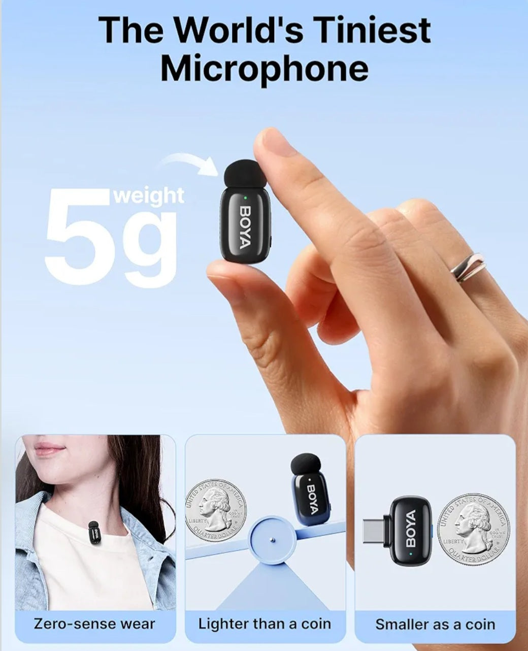 BOYA mini Wireless Lavalier Microphone for Android/iPhone 15/16,USB-C Plug & Play, 328ft 6H Battery, 3-Level AI Noise Reduction,AI Voice Changer for YouTube/TikTok/Recording (2TX+1RX,No Charging Case)