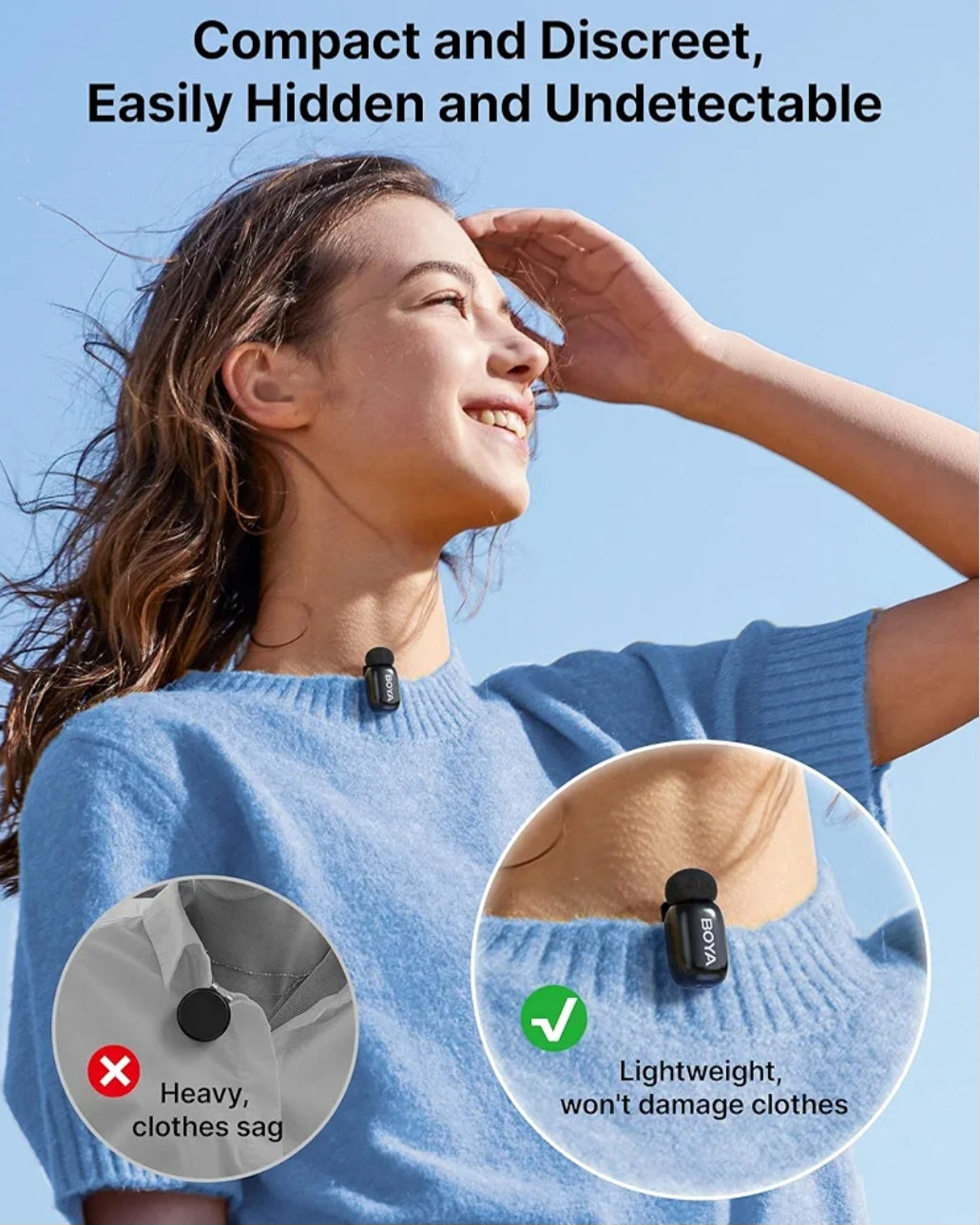 BOYA mini Wireless Lavalier Microphone for Android/iPhone 15/16,USB-C Plug & Play, 328ft 6H Battery, 3-Level AI Noise Reduction,AI Voice Changer for YouTube/TikTok/Recording (2TX+1RX,No Charging Case)