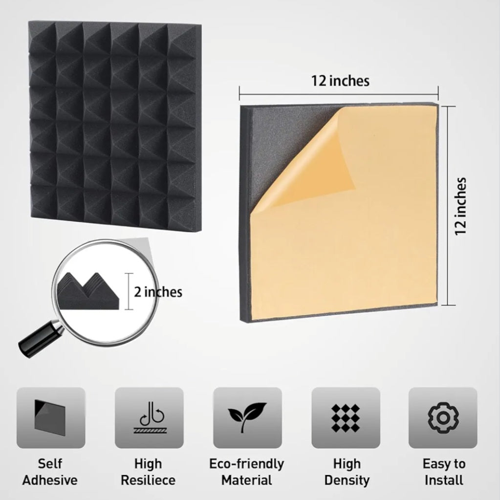 6 Pack Sound Proofing Panels 12x12x2 Inch Acoustic Wall Panels Self Adhesive Soundproofing Panels with Strong Glue