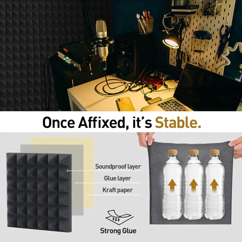 6 Pack Sound Proofing Panels 12x12x2 Inch Acoustic Wall Panels Self Adhesive Soundproofing Panels with Strong Glue