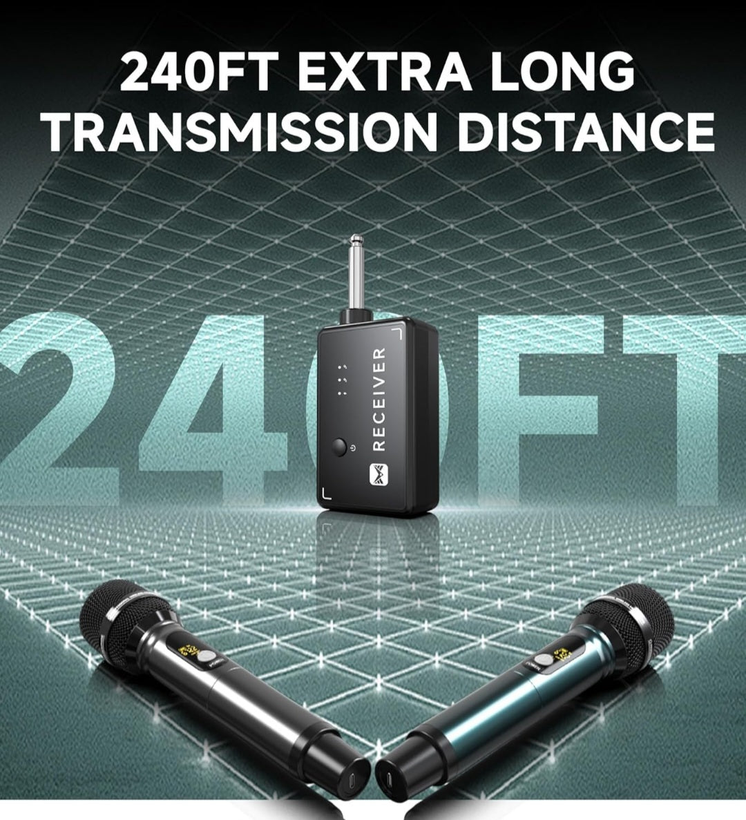 Kozmik Grooves Dual Wireless Microphone System – UHF, 240 ft Range, Studio-Grade Sound, Metal Mics