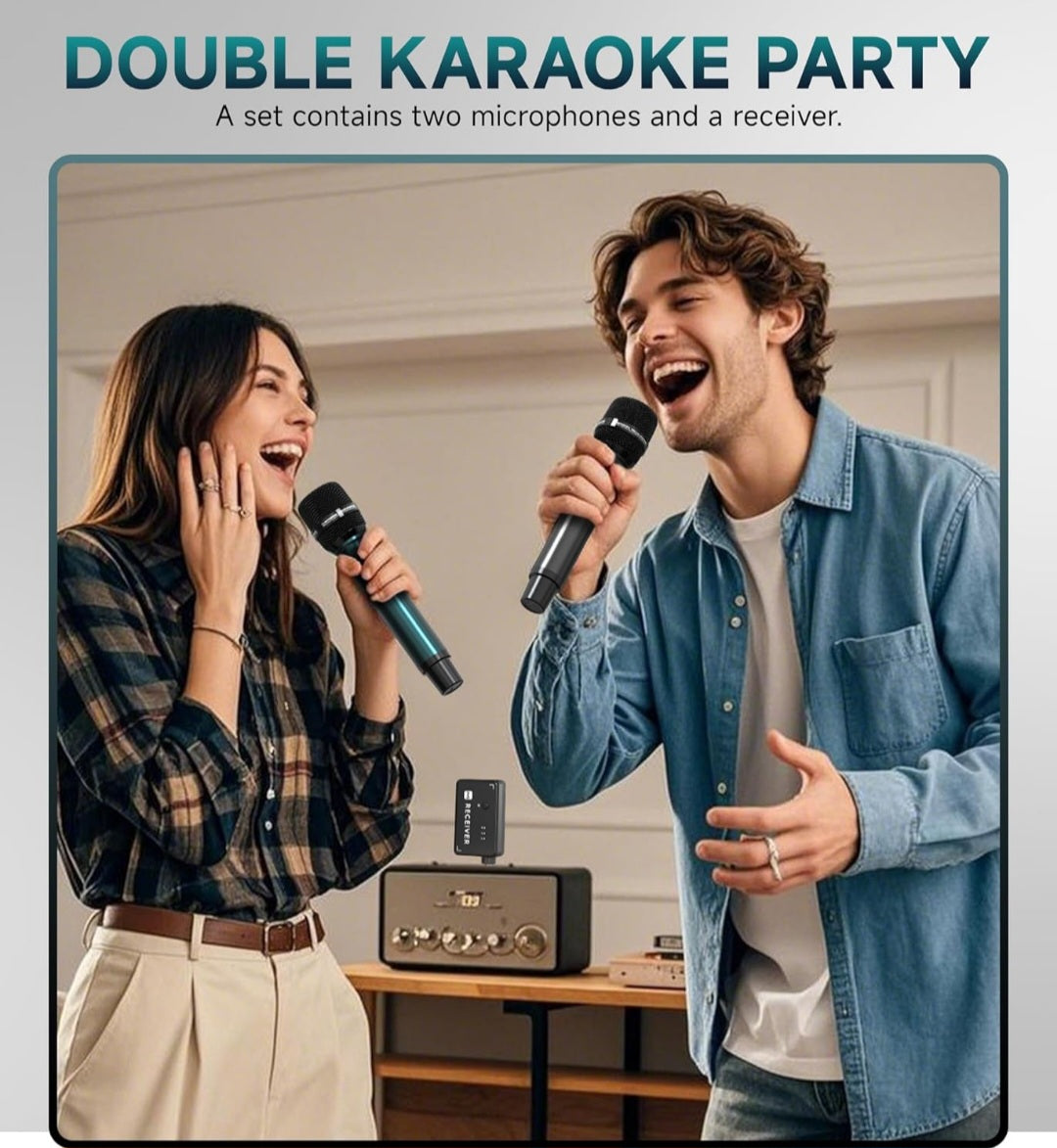 Kozmik Grooves Dual Wireless Microphone System – UHF, 240 ft Range, Studio-Grade Sound, Metal Mics