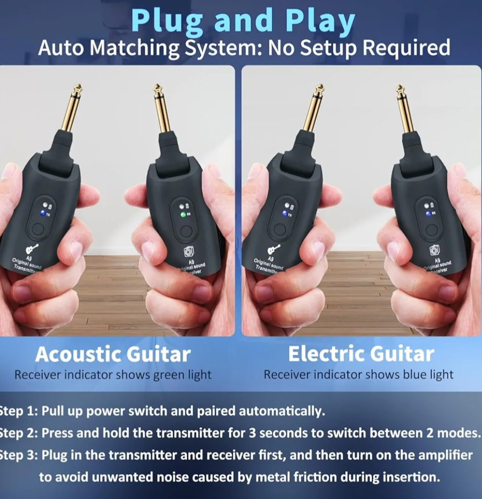 πΈ Wireless Guitar System 2.4GHz β 100ft Range + Free Picks & Tin