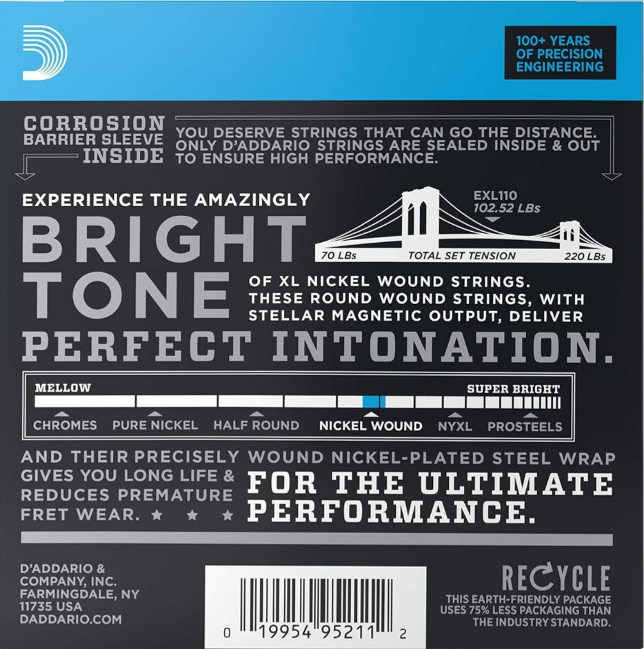 D'Addario Guitar Strings - XL Nickel Electric Guitar Strings - EXL110 - Perfect Intonation, Consistent Feel, Reliable Durability - For 6 String Guitars - 10-46 Regular Light