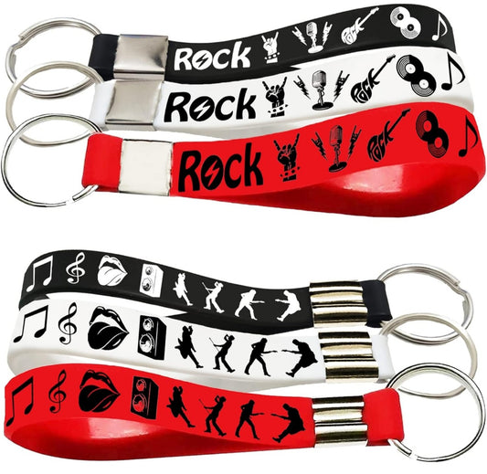 Rock and Roll Silicone Keychains Rubber Keyrings -80s 90s Party Supplies Music Guitar Rap Hip Hop Birthday Baby Shower Party Favors