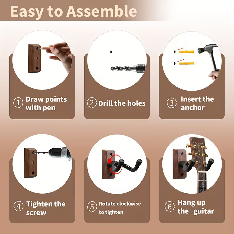 Kozmik Grooves Guitar Wall Stand – Rotatable Soft Hook, Black Walnut