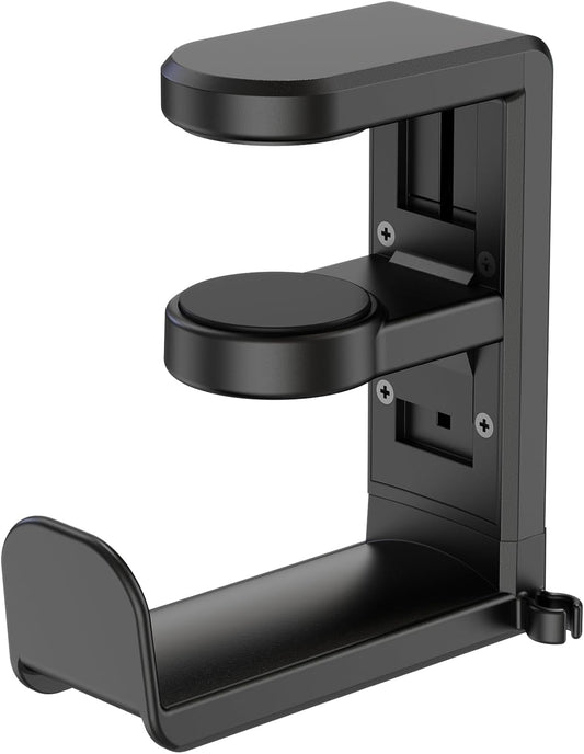 Clamp-On Headphone Holder for Desk – Under Desk Headset Stand Mount, Space Saving Gaming & Studio Headphone Hanger, Rotating Hook Desk Organizer