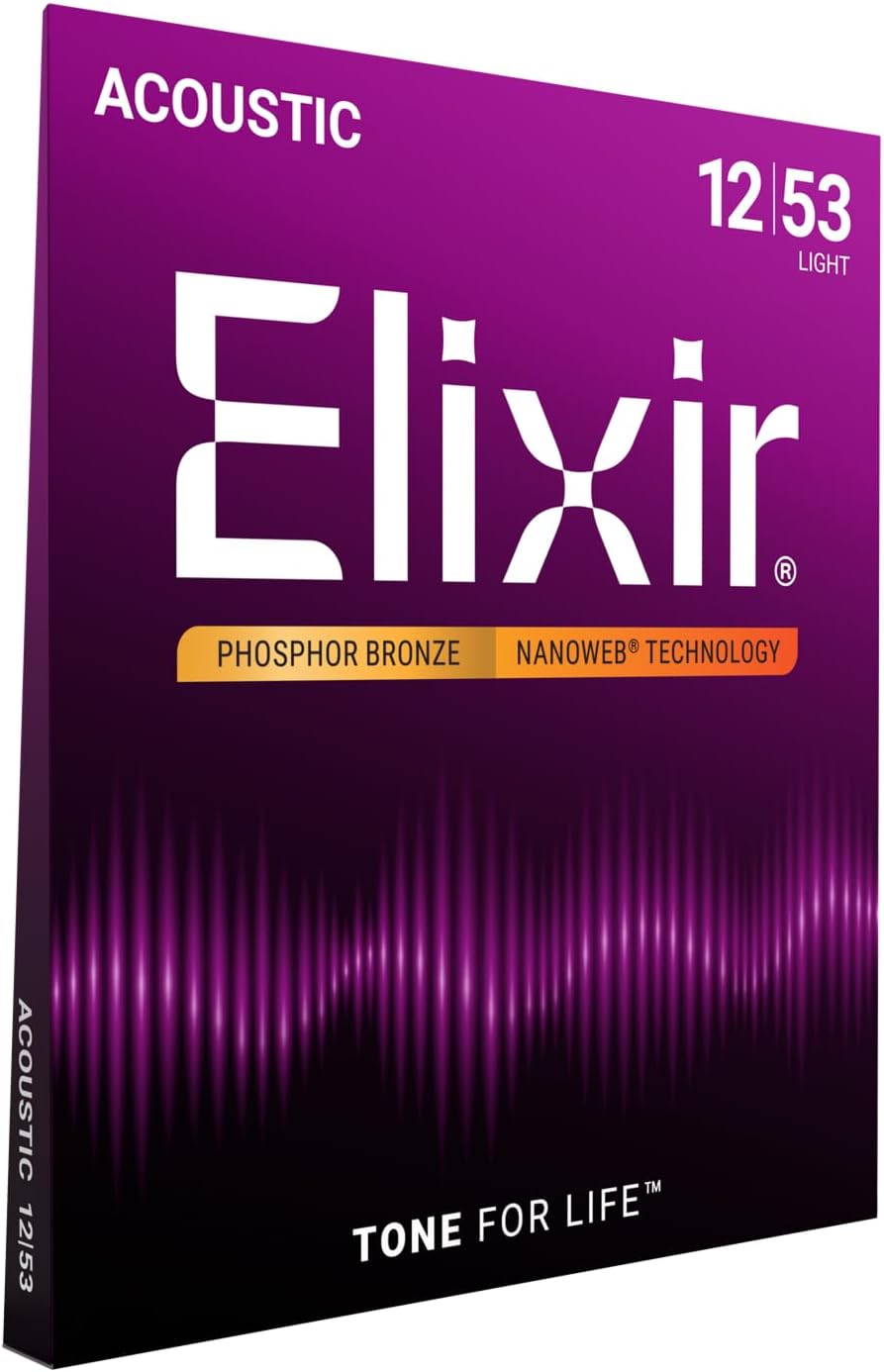 Elixir Phosphor Bronze Acoustic Guitar Strings 12-53 NANOWEB Light