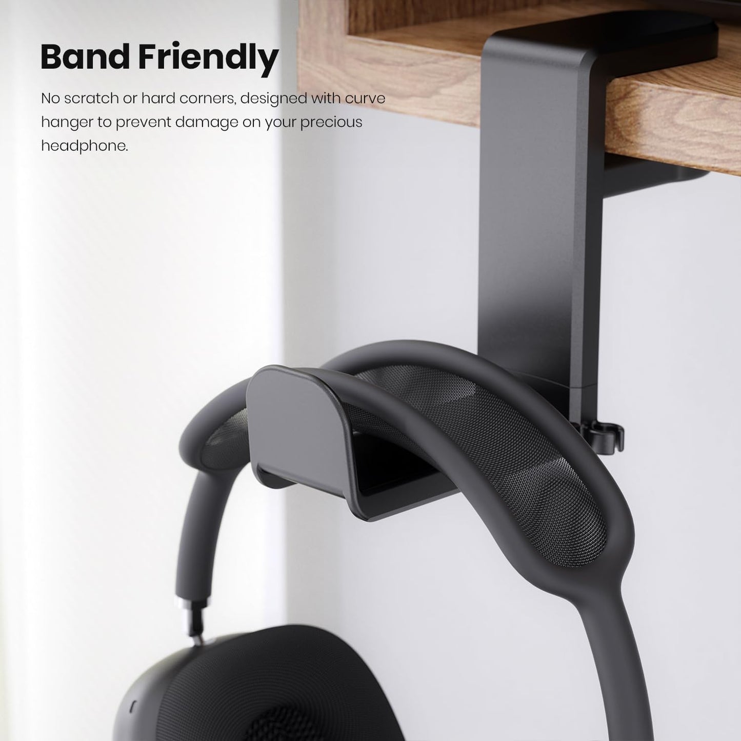 Clamp-On Headphone Holder for Desk – Under Desk Headset Stand Mount, Space Saving Gaming & Studio Headphone Hanger, Rotating Hook Desk Organizer