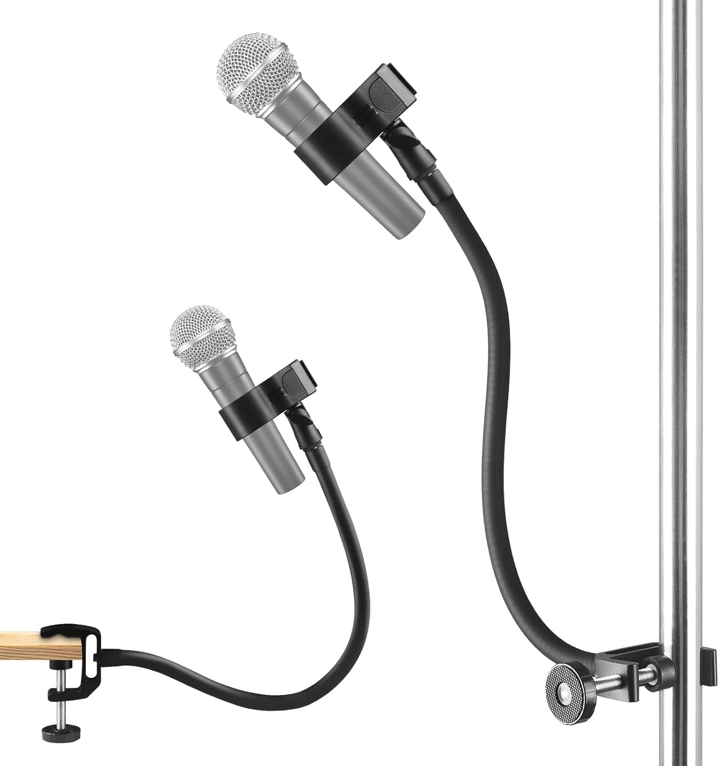 18.9" Gooseneck Microphone Stand – Flexible Adjustable Mic Arm with Super Clamp, Mic Clip & 3/8" to 5/8" Adapter, Compatible with Shure, Fifine, AT2020, Pyle, Blue Snowball, Razer