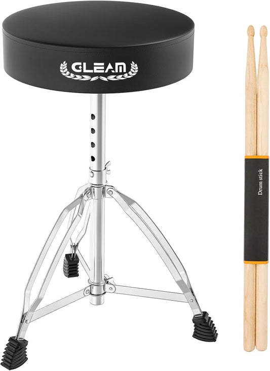 Adjustable Drum Throne – Padded Drum Stool with Sticks