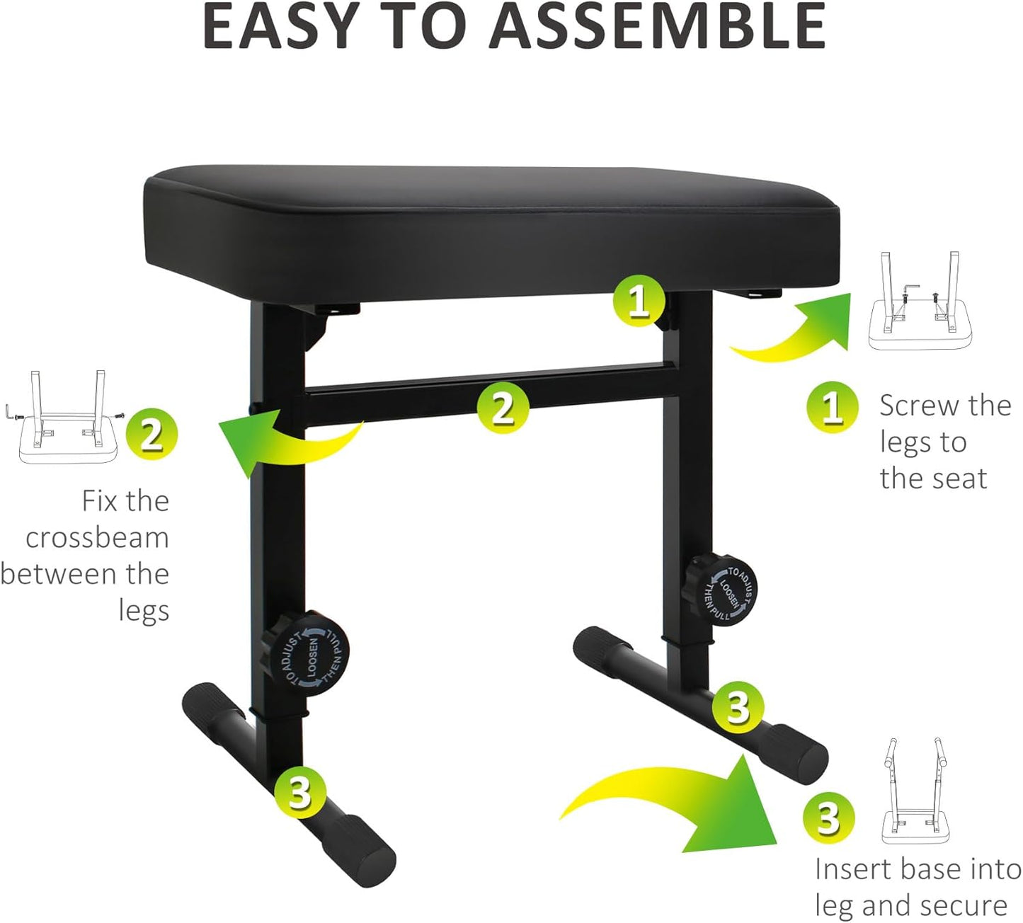 Adjustable Piano Bench Stool – Padded PU Leather Keyboard Seat for Musicians, Height Adjustable, Sturdy No-Backrest Design – Black