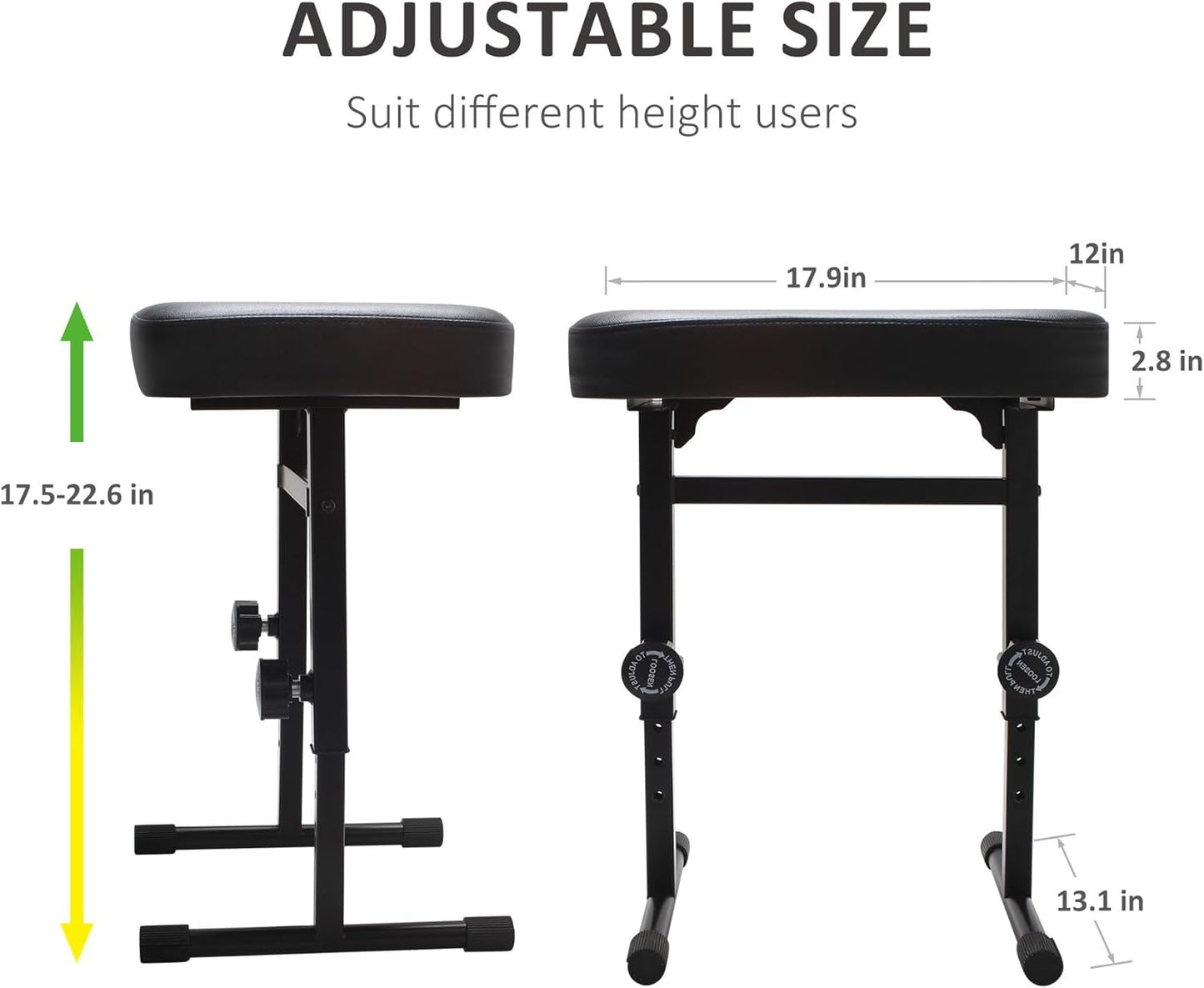 Adjustable Piano Bench Stool – Padded PU Leather Keyboard Seat for Musicians, Height Adjustable, Sturdy No-Backrest Design – Black