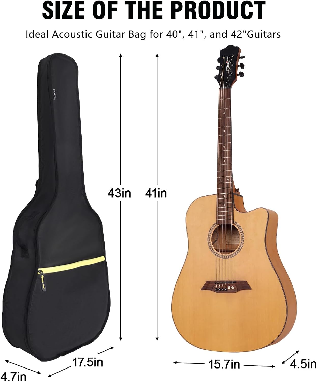 40/41/42 Inch Acoustic & Classical Guitar Gig Bag – 600D Waterproof Dust Cover, Lightweight Padded Soft Case with Pocket & Adjustable Straps