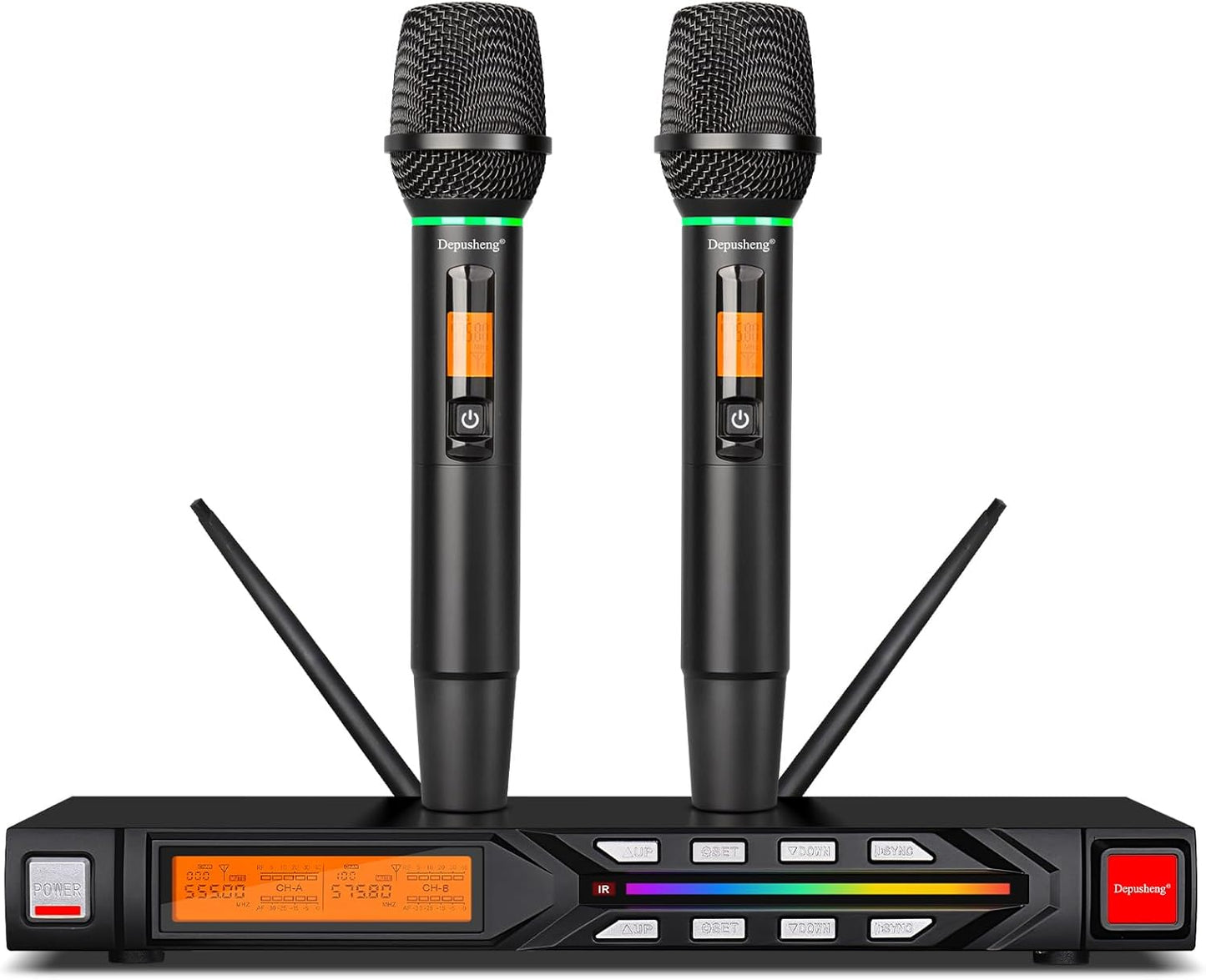 Dual Wireless Microphone System (2 Handheld Mics + Receiver)