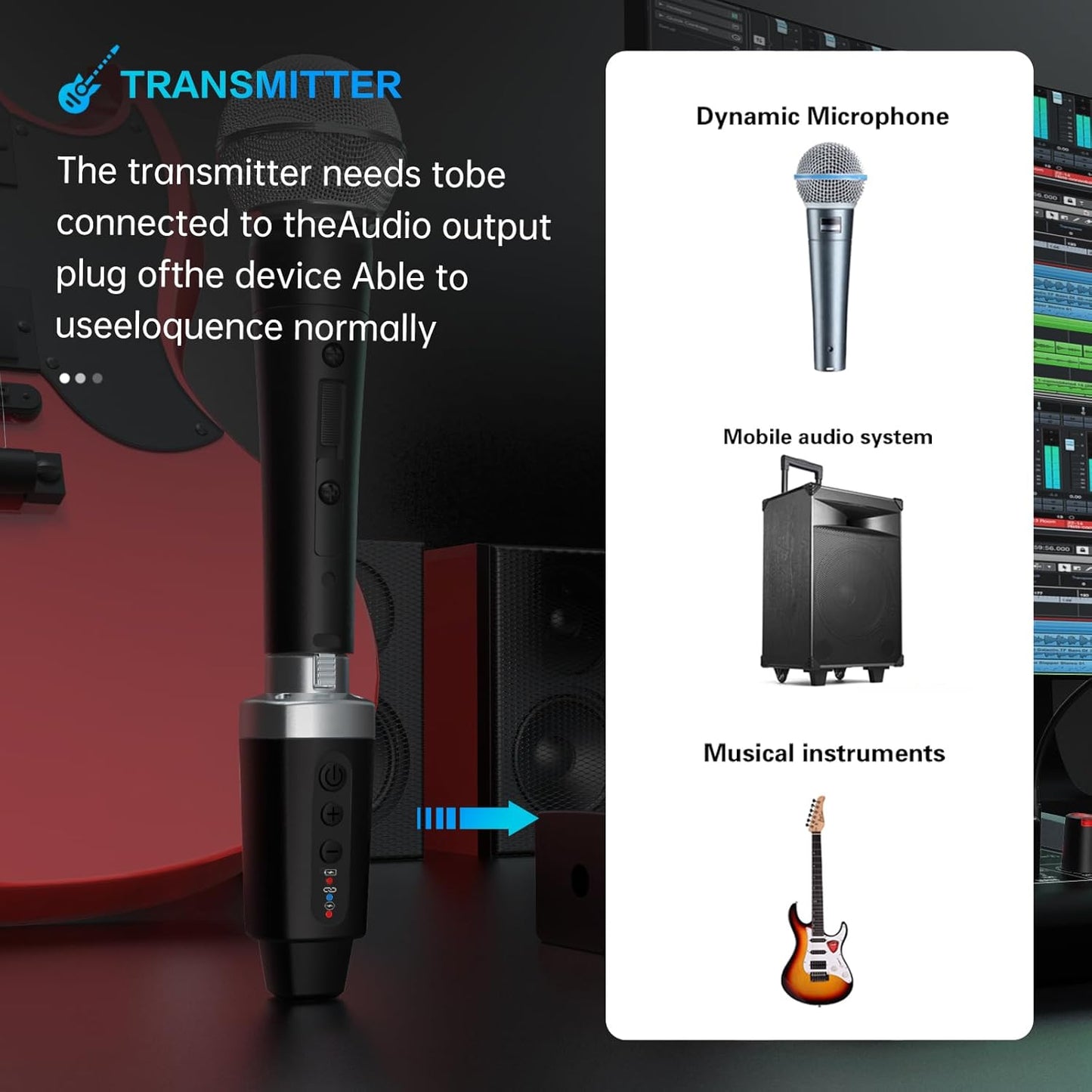 Wireless Microphone System – 2.4GHz XLR Transmitter & Receiver, Rechargeable Wireless Mic Adapter for Audio Mixer, Dynamic Mic, PA, Electric Guitar (M-04)