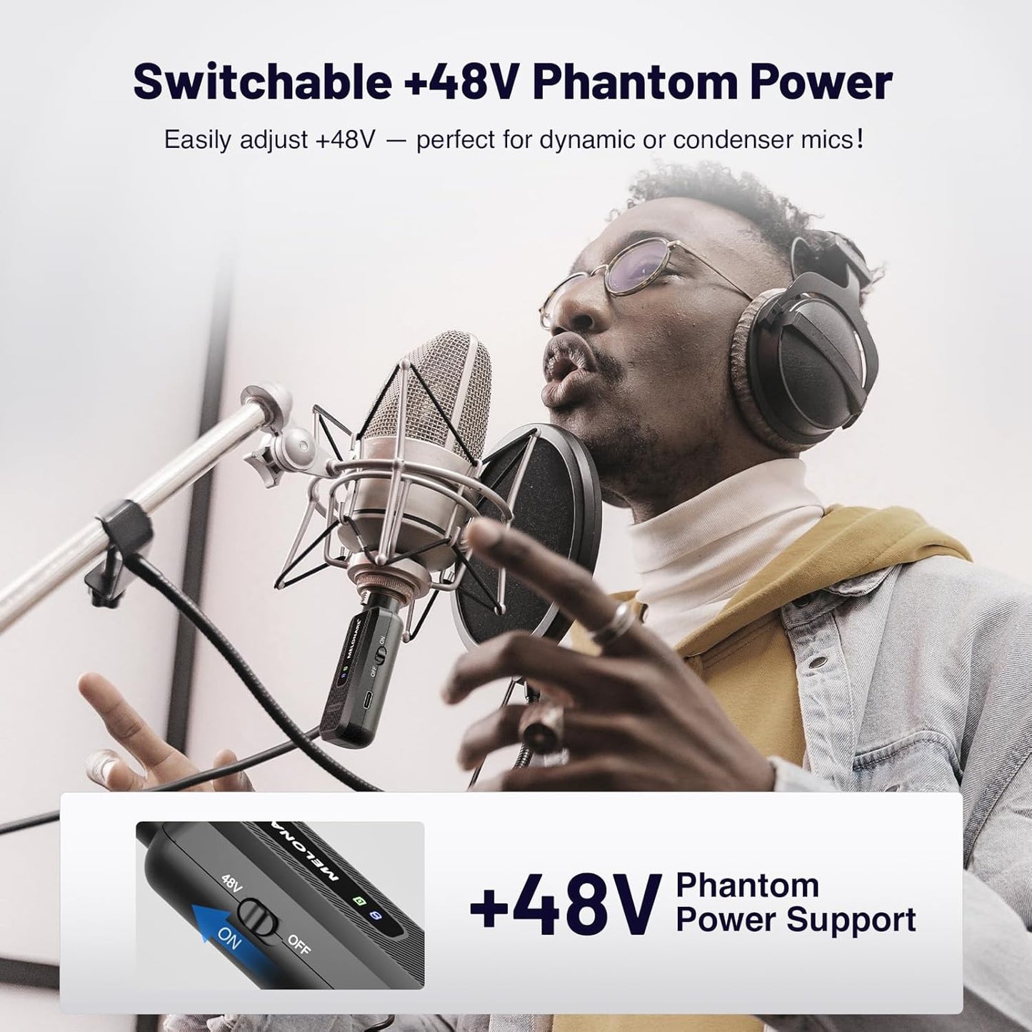 UHF XLR Wireless Microphone Adapter & Receiver System — 164ft Range, +48V Phantom Power, Plug-On Wireless XLR Transmitter for Mic, Mixer & PA Gear