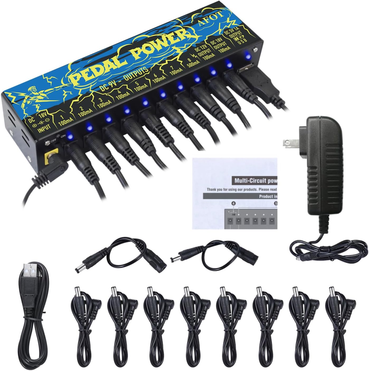 Stage-Ready Pedalboard Bundle – Aluminum Pedal Board with Carry Bag & 10-Output Isolated Power Supply