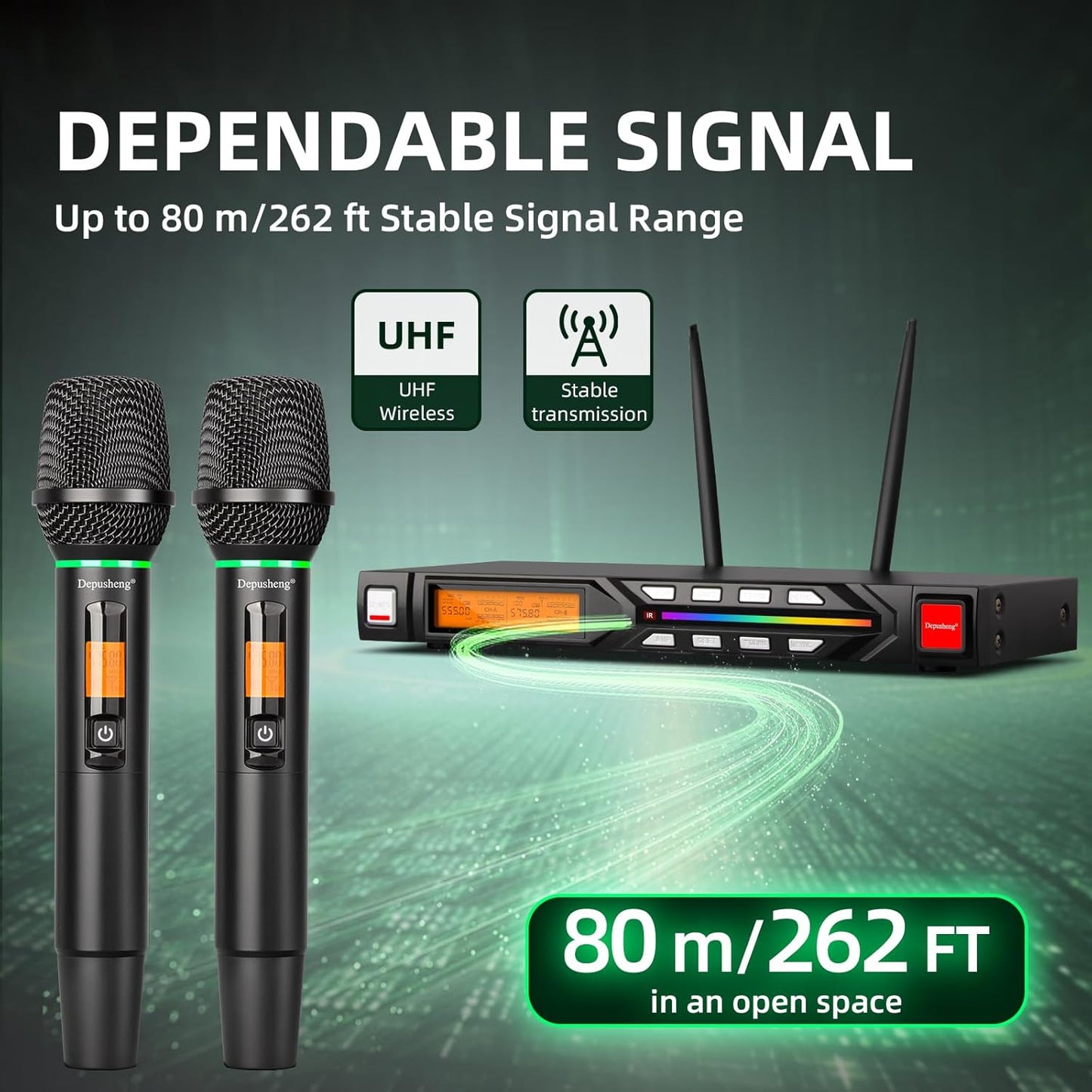 Dual Wireless Microphone System (2 Handheld Mics + Receiver)