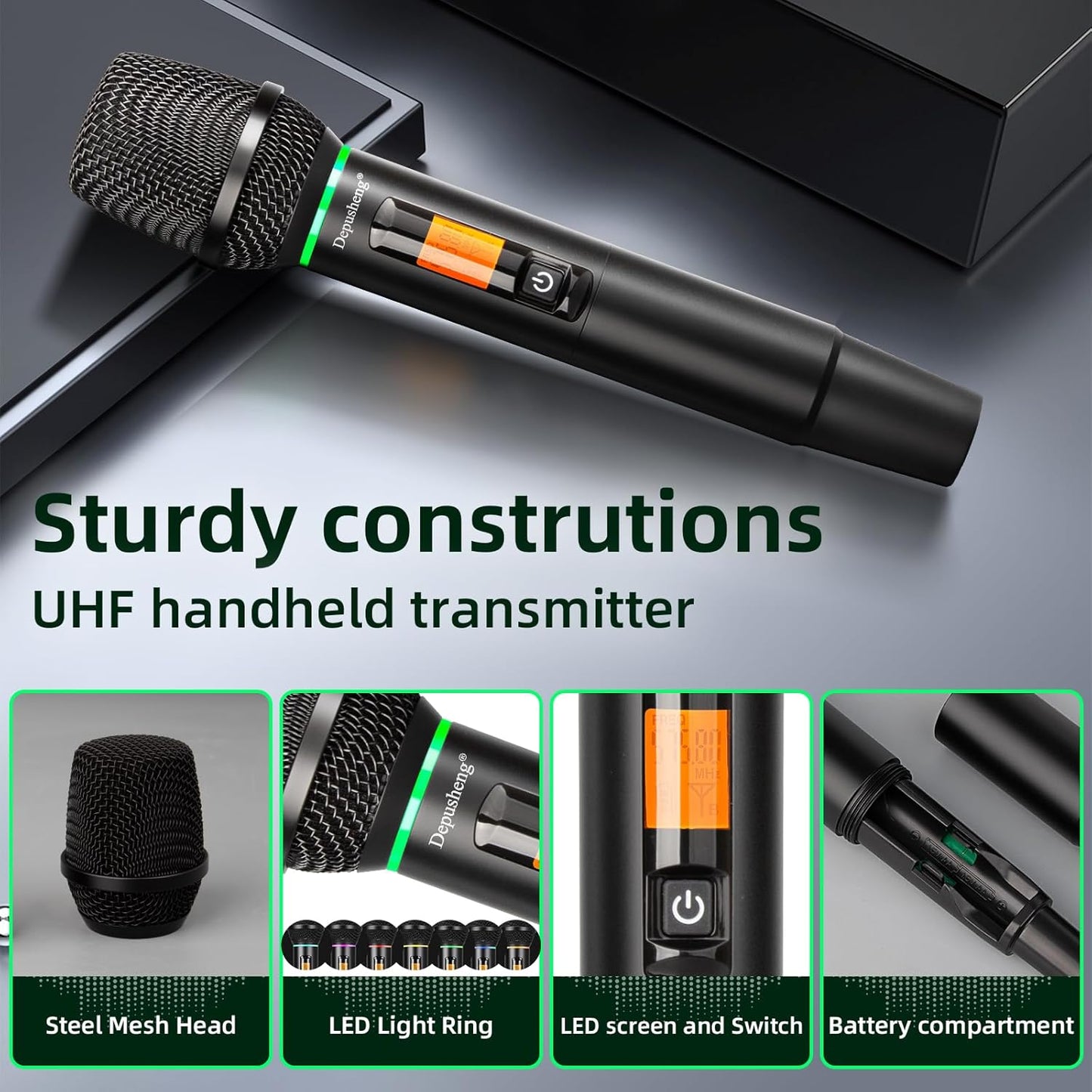 Dual Wireless Microphone System (2 Handheld Mics + Receiver)