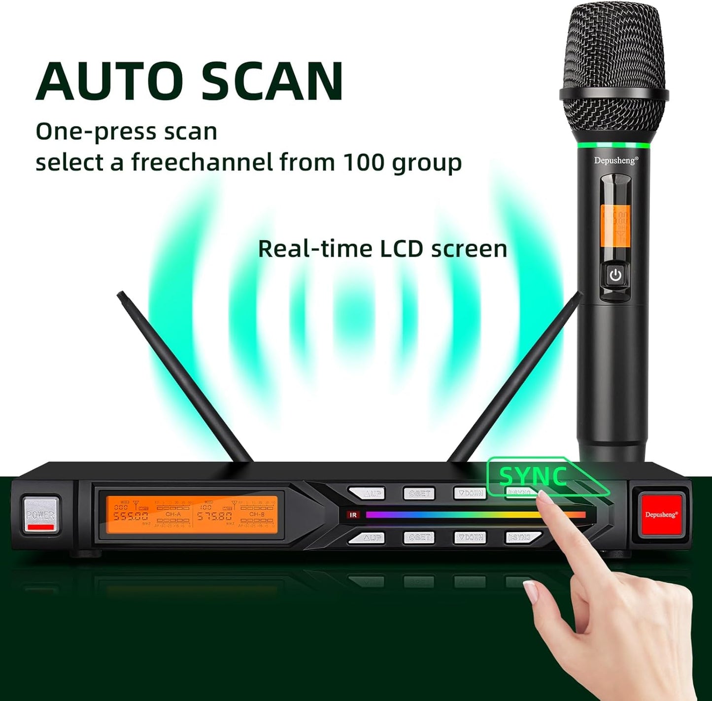 Dual Wireless Microphone System (2 Handheld Mics + Receiver)
