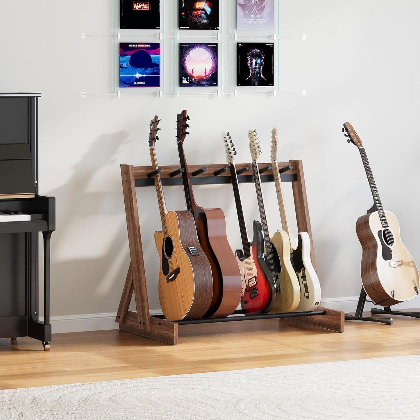 6 Guitar Rack Stand – Wooden Floor Guitar Holder