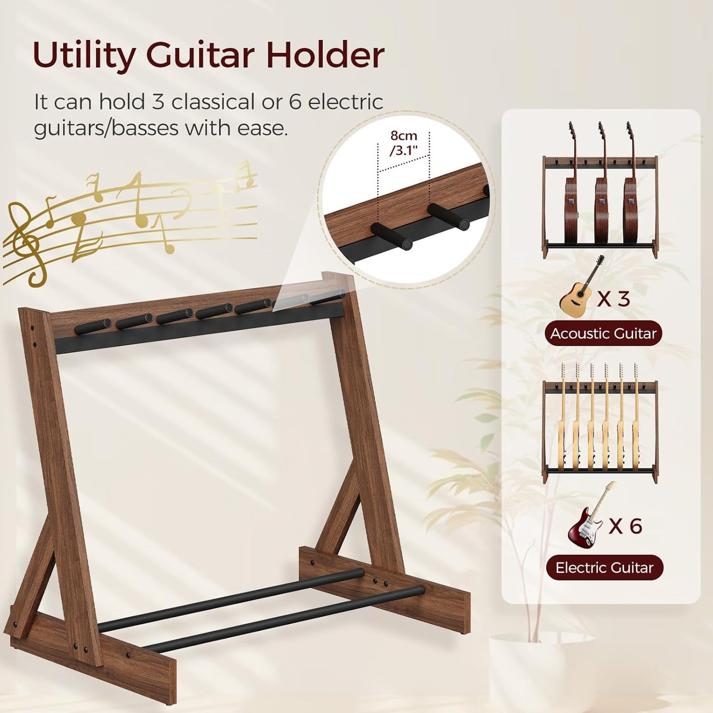 6 Guitar Rack Stand – Wooden Floor Guitar Holder