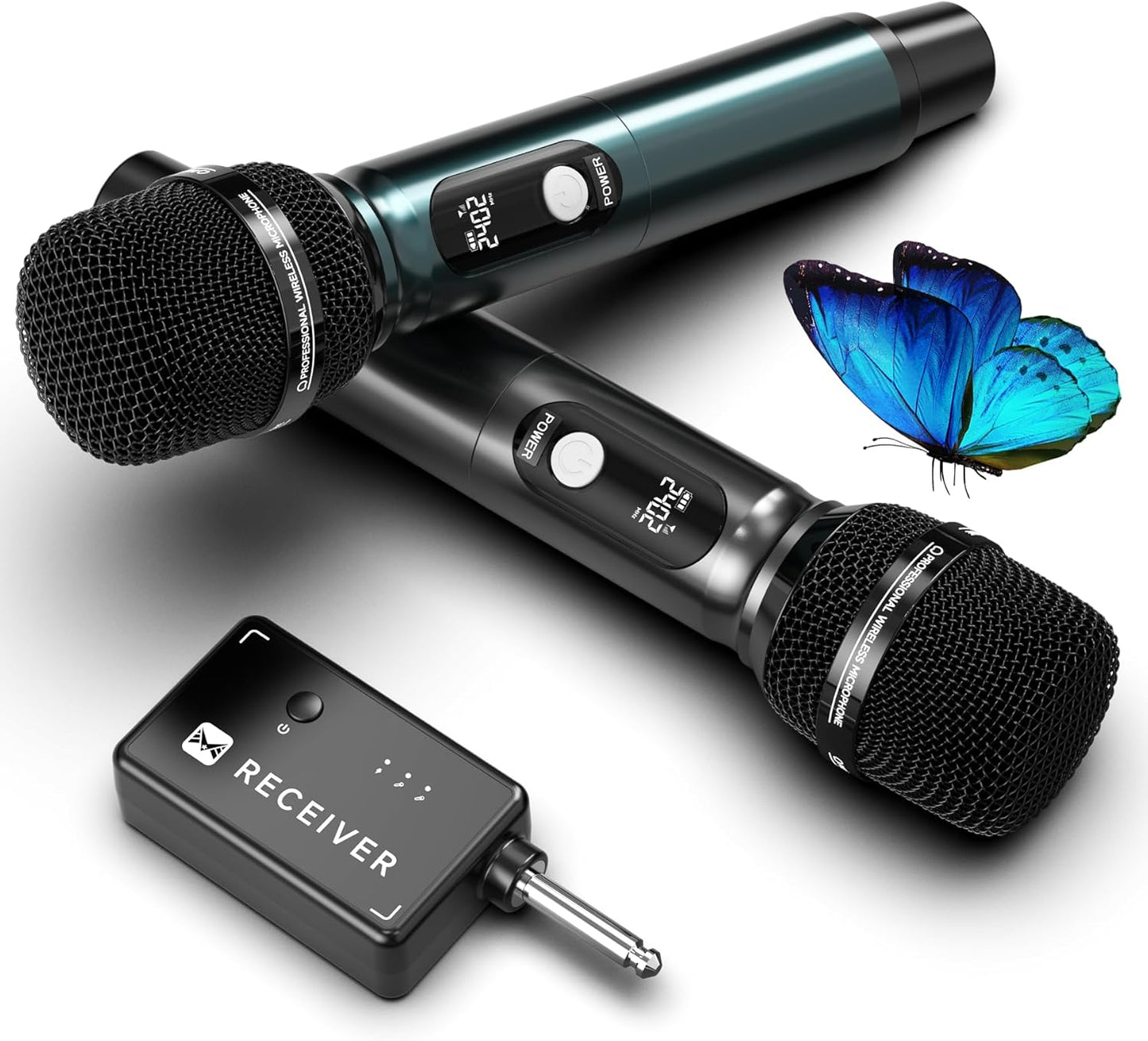 Professional Dual Wireless Microphone System – 240FT Long-Range Metal Handheld Mics, Studio-Grade Sound Pickup, Low Latency 3ms Wireless Mic for Singing, Karaoke, Events & Public Speaking